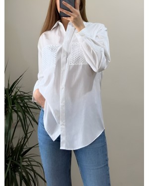 قميص بوبلين بجيب حجري -أبيض
