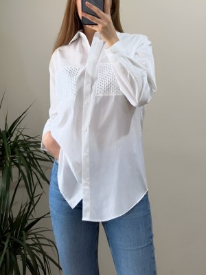 Poplin Shirt with Stone Pocket -White