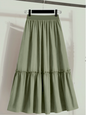 Beli Lastikli Poplin Etek -Haki