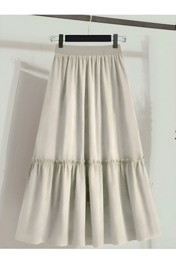 Beli Lastikli Poplin Etek -Bej