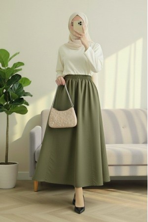 Beli Lastikli Cepli Paraşüt Etek  -Haki