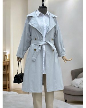 Bolero Detail Belted Trench Coat - Light grey