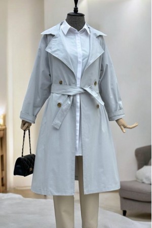 Bolero Detail Belted Trench Coat - Light grey