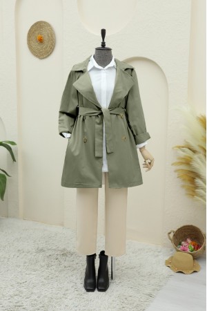 Bolero Detailed Buttoned Mid-length Trench Coat -Khaki