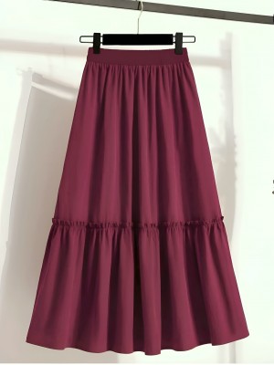 Beli Lastikli Poplin Etek -Bordo