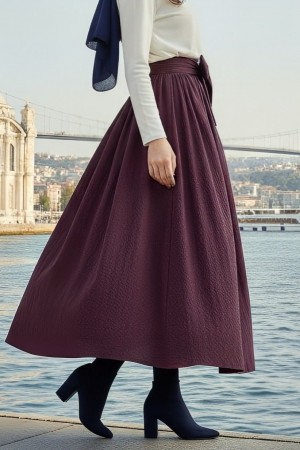 Piliseli Kemerli Paraşüt Etek     -Vişne