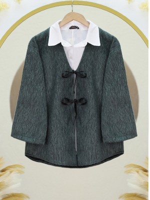 Önü Bağlamalı Kaşe Ceket -Zümrüt