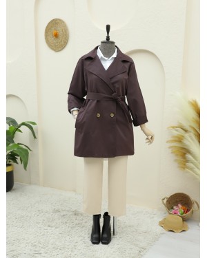 Bolero Detailed Buttoned Mid-length Trench Coat -Damson