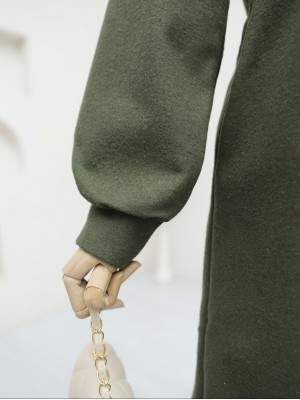 Belden Bağlamalı Top Düğmeli Kaşe Kaban -Haki