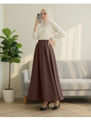 Beli Lastikli Cepli Paraşüt Etek  -Kahve