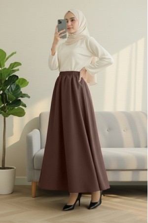 Beli Lastikli Cepli Paraşüt Etek  -Kahve