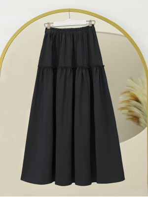 Parçalı Beli Lastikli Kraş Desen Paraşüt Etek -Siyah