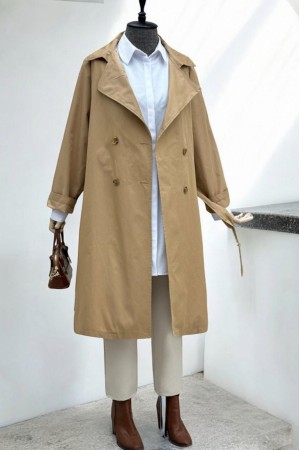 Bolero Detail Belted Trench Coat -Mink color