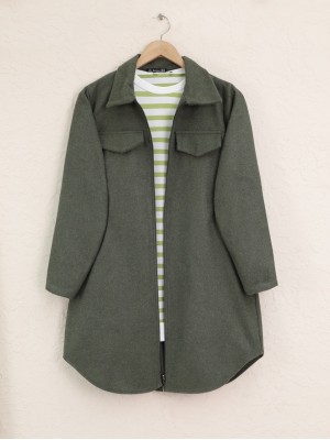 Yan Cepli Fermuarlı Kaşe Kap -Haki