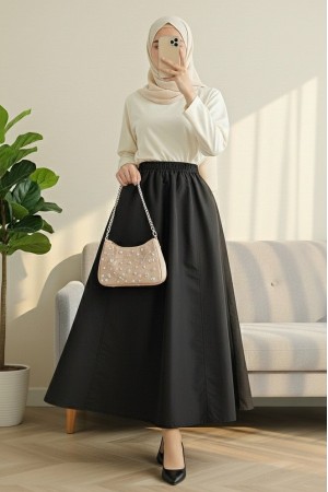 Beli Lastikli Cepli Paraşüt Etek -Siyah