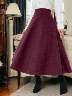 Fermuarlı Kaşe Çan Etek -Bordo