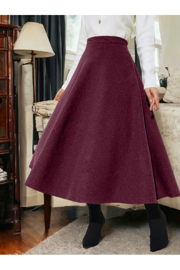 Fermuarlı Kaşe Çan Etek -Bordo