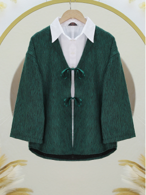 Önü Bağlamalı Kaşe Ceket -Koyu Yeşil