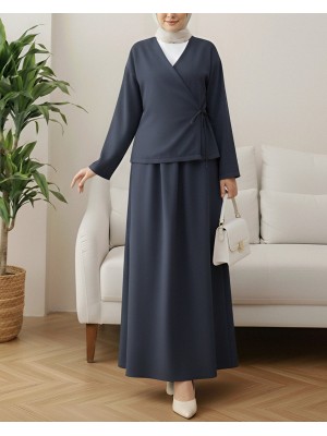 Önü Bağcıklı Etekli Yün Efekt Kışlık -Laci