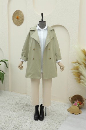 Bolero Detailed Buttoned Mid-length Trench Coat -Stone
