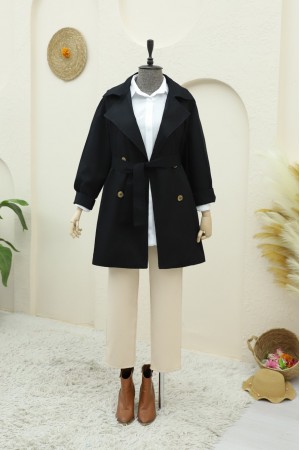 Bolero Detailed Buttoned Mid-length Trench Coat -Black