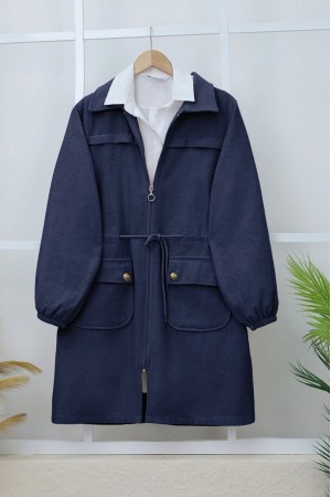 Kolu Lastikli Top Düğme Cepli Fermuarlı Kaşe Kap -Laci