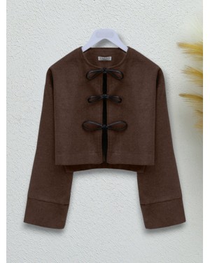 Lace Front Cashmere Jacket -Brown