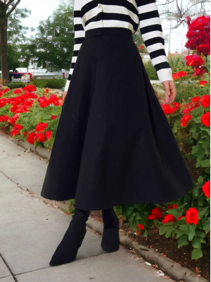 Fermuarlı Kaşe Çan Etek -Siyah