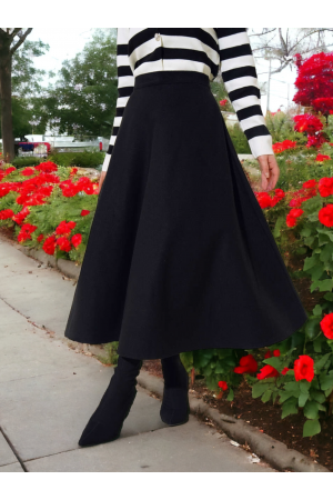 Fermuarlı Kaşe Çan Etek -Siyah