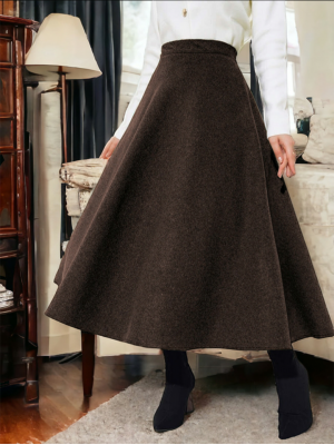 Fermuarlı Kaşe Çan Etek   -Kahve