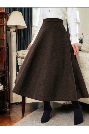 Fermuarlı Kaşe Çan Etek   -Kahve