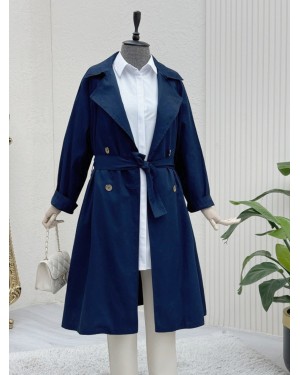 Bolero Detail Belted Trench Coat -Navy blue