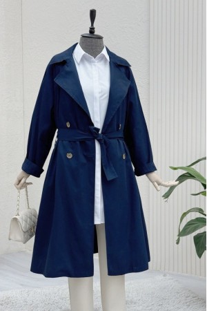 Bolero Detail Belted Trench Coat -Navy blue