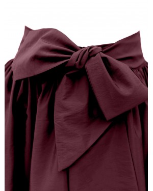 Pleated Belted Parachute Skirt   -Maroon