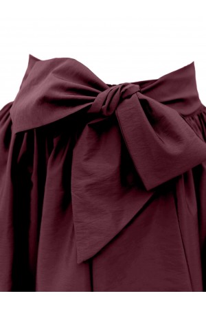 تنورة مظلة مطوية بحزام   -بوردو