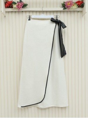 Beli Lastikli Bağlamalı Biyeli Kaşe Etek -Ekru