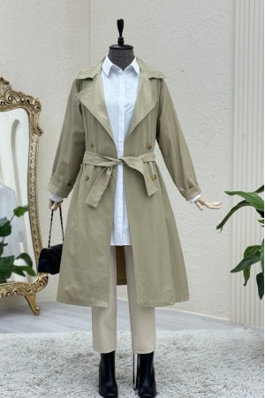 Bolero Detail Belted Trench Coat -Stone