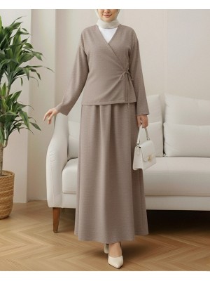 Önü Bağcıklı Yün Efekt Kışlık Takım -Toprak