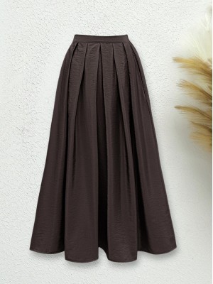 Beli Lastiki Piliseli Paraşüt Etek  -K. Kahve