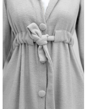 Waist-Tied, Top-Buttoned Cashmere Coat -Grey