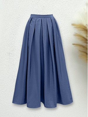 Beli Lastiki Piliseli Paraşüt Etek -İndigo