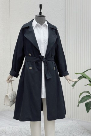 Bolero Detail Belted Trench Coat -Black