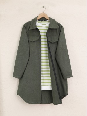 Yan Cepli Fermuarlı Kaşe Kap -Haki