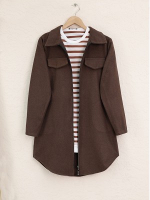 Yan Cepli Fermuarlı Kaşe Kap -Kahve