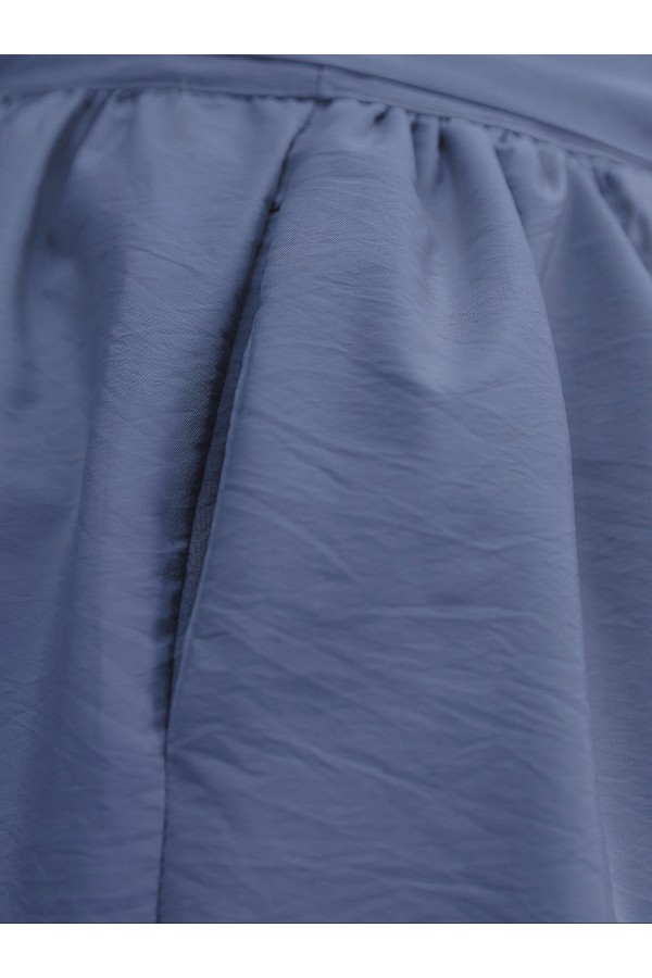 Pleated Belted Parachute Skirt  -İndigo