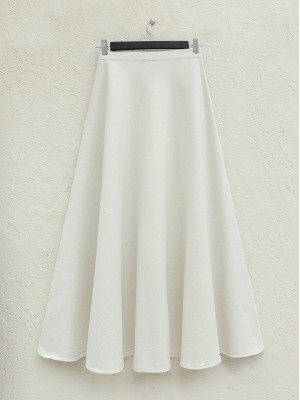 Fermuarlı Kaşe Çan Etek -Ekru