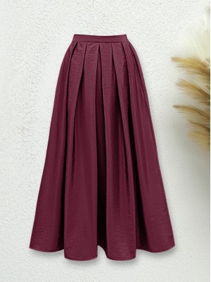 Beli Lastiki Piliseli Paraşüt Etek  -Bordo