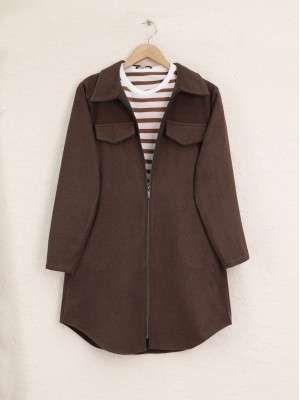 Yan Cepli Fermuarlı Kaşe Kap -Kahve