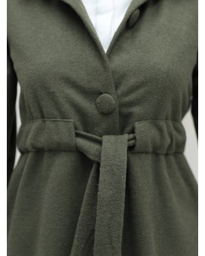 Belden Bağlamalı Top Düğmeli Kaşe Kaban -Haki