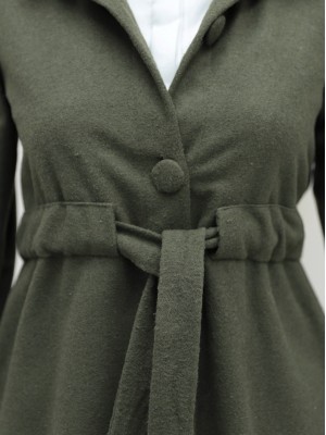 Belden Bağlamalı Top Düğmeli Kaşe Kaban -Haki